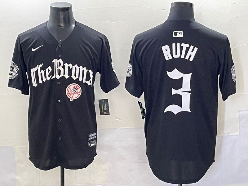 Men 2025 New York Yankees #3 Ruth Black Five generations Joint Name Nike MLB Jersey style 7->new york yankees->MLB Jersey